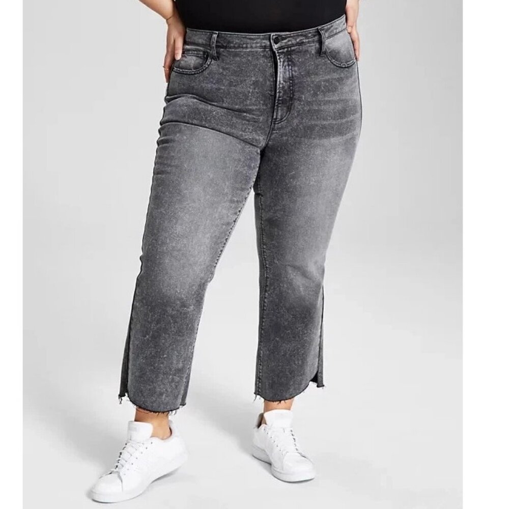And Now This Women's Plus Size High-Rise Step-Hem Crop Jeans, Faded Black, 28W